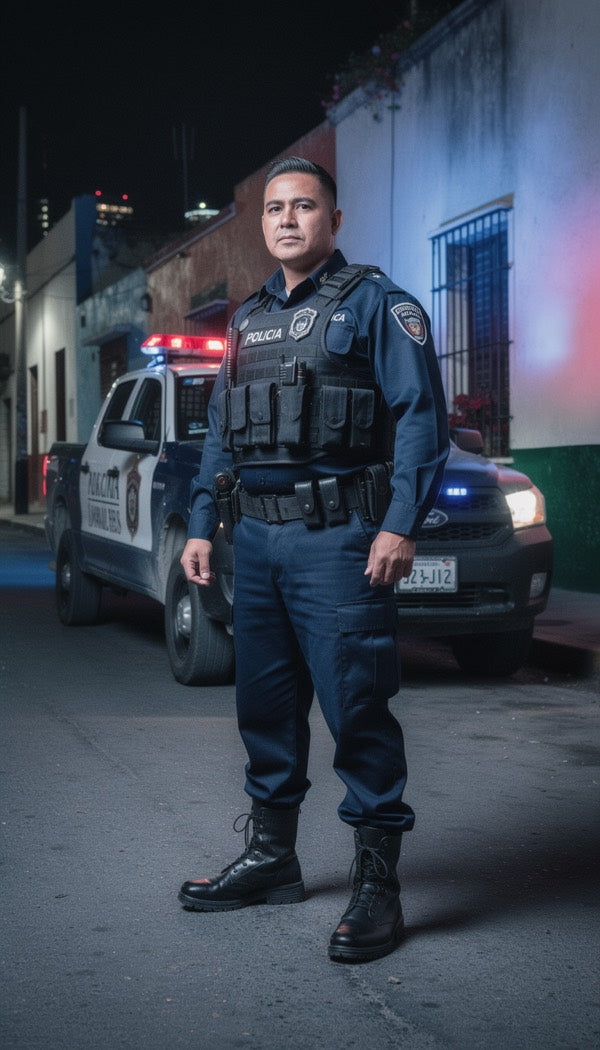 Policía mexicana frente a una unidad de respuesta