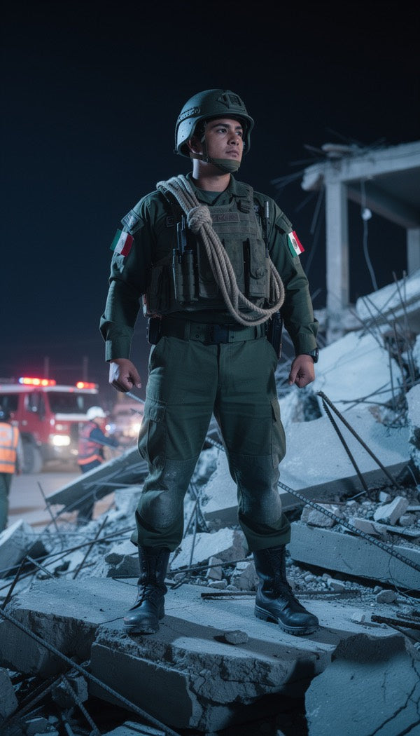 Integrante de Fuerzas Armadas en una operación de rescate